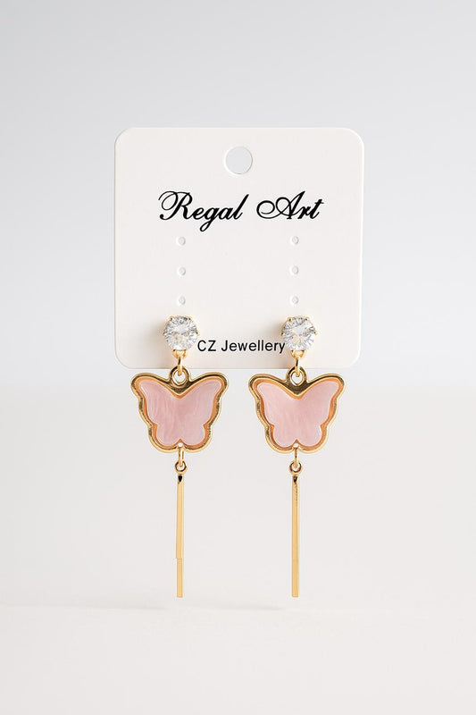 Elegant Pink Butterfly CZ Dangler Earrings – Trendy & Lightweight