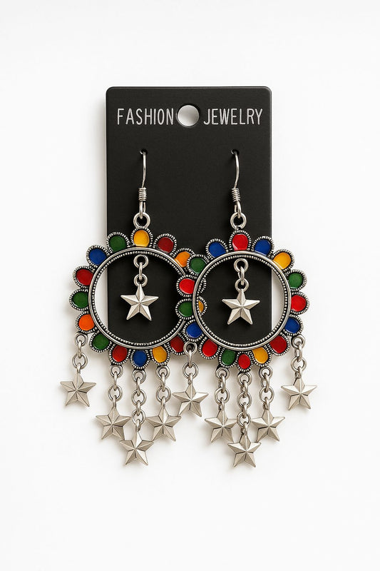 Boho Style Multicolor Star Dangler Earrings for Women & Girls