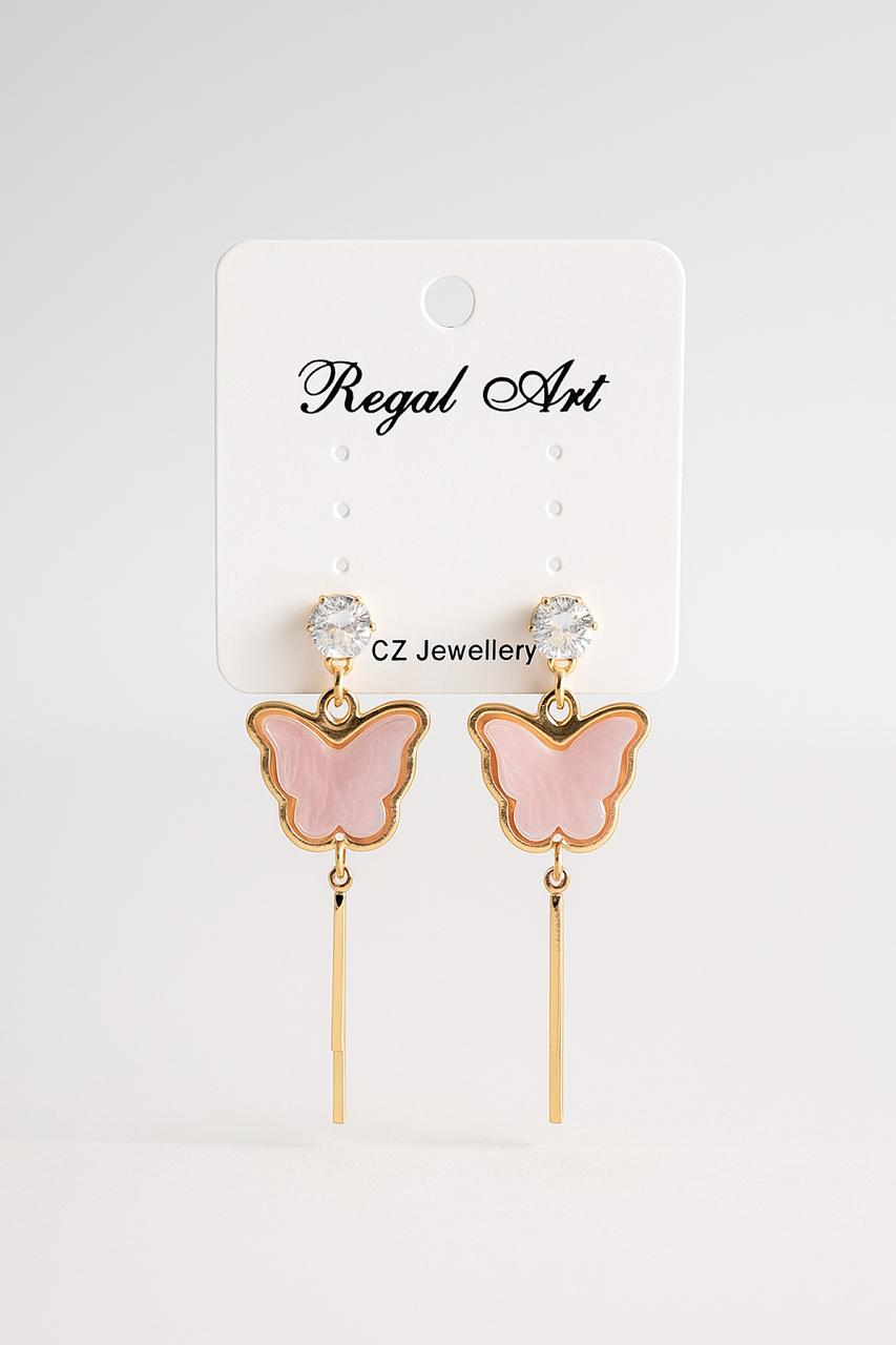 Elegant Pink Butterfly CZ Dangler Earrings – Trendy & Lightweight